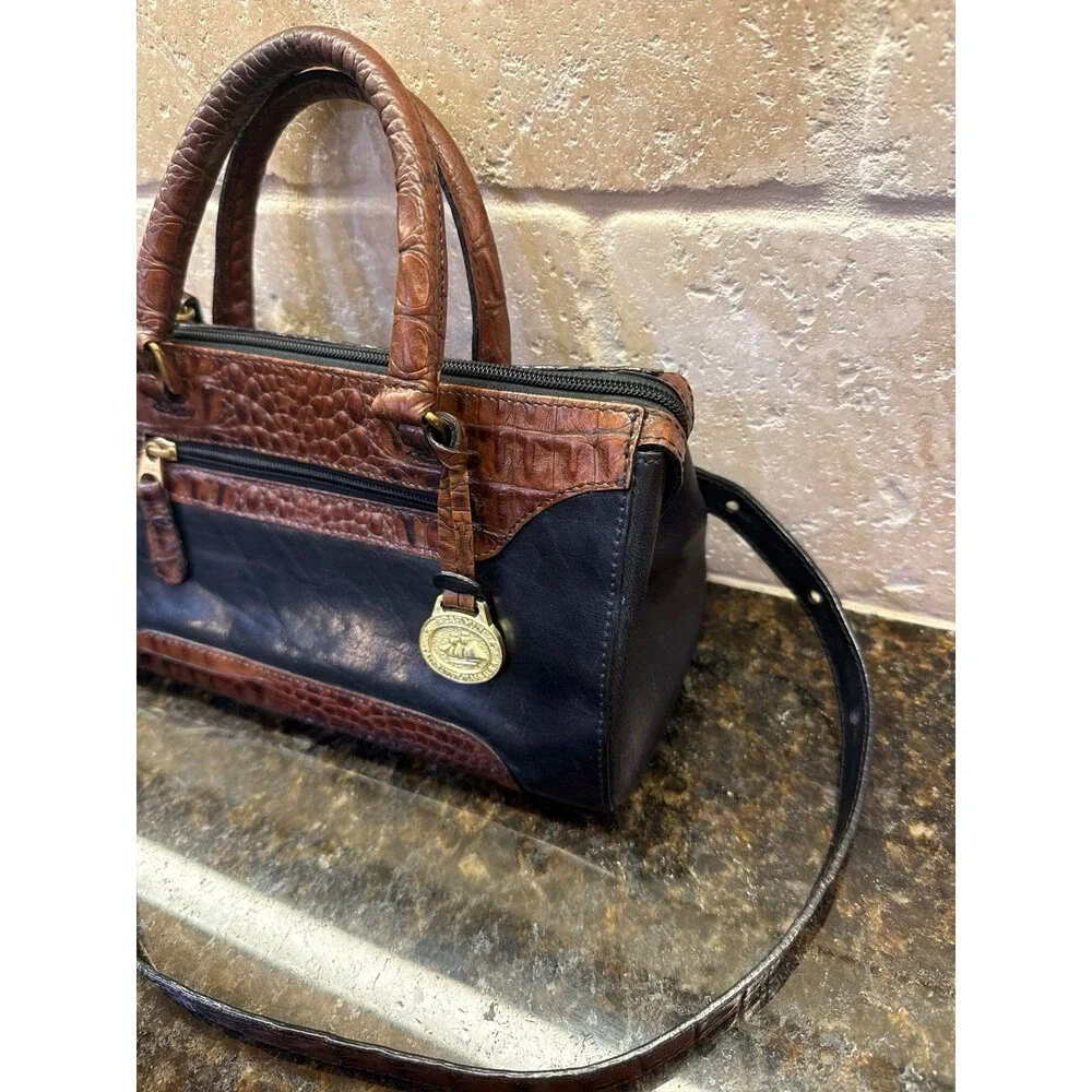 Vintage Brahmin Black Tuscan Crandall Doctors Bag Croc Embossed Handbag EUC